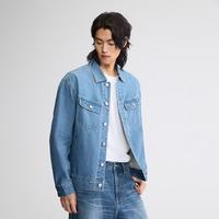 Lee 26早秋新品舒适版翻领男长袖牛仔夹克蓝色骑士外套
