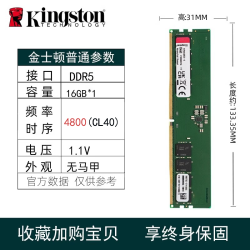 金士顿 内存条ddr5金士顿FURY野兽系列4800 5200 5600 6000台式 16G