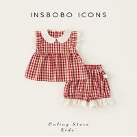 insbobo 女童夏套装2026新款女宝格子套装夏季儿童衣服宝宝童装潮
