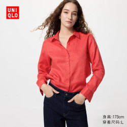 优衣库 法国麻衬衫/长袖女装/衬衣483868｜京东快递 更快更好