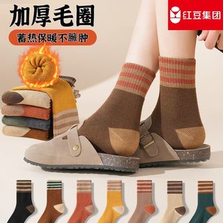红豆 加绒加厚毛巾底 女士长筒袜