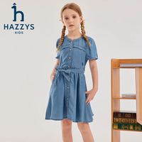 哈吉斯 女童半袖连衣裙 蓝牛仔