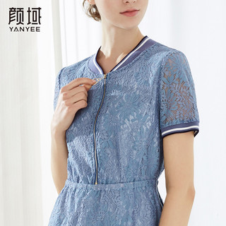 颜域 20S8337 立领撞色蕾丝 浅蓝 S/36 连衣裙