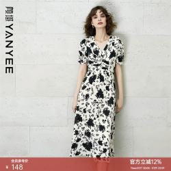 颜域 女士短袖V领印花连衣裙 2026