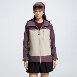 拓路者 撞色夹克女装春季新款户外防风防泼水连帽外套双拉链上衣