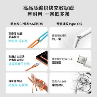 酷态科 CP织6A彩虹线 240W快充 数据线