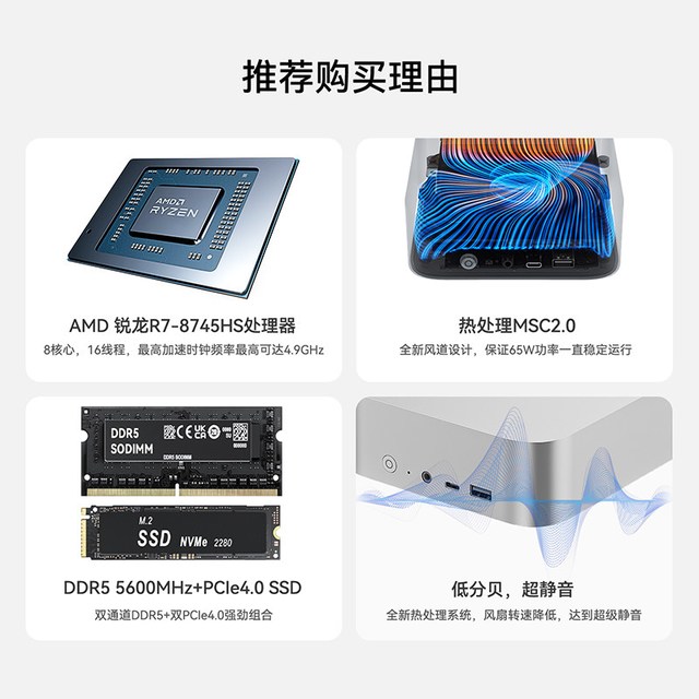 移动端：零刻 「全新一代」零刻 Beelink SER8 8745HS 高性能AMD锐龙7 8核16线程 游戏办公设计超静音迷你电脑主机