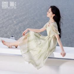 香影 女士泡泡袖方领连衣裙 2025