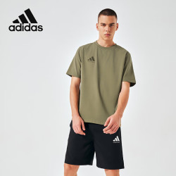 adidas 短袖男2024款夏季运动亲肤透气轻薄速干T恤 橄榄绿/绿棕色 2XL