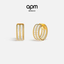 APM Monaco 金黄色Cordage Pavé圈形耳环