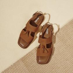 Bata 羊皮镂空复古软底 女士凉鞋