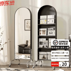 和荣轩 可移动全身镜 中古风书报收纳展示杂志架 落地镜子 轻奢黑