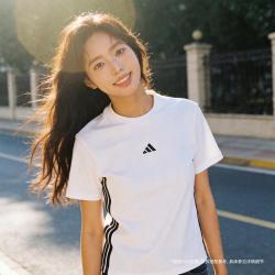 adidas 春夏季新款女轻便透气短袖T恤休闲运动宽松白色半袖上衣