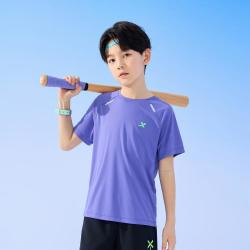 特步 亲肤舒适吸湿速干男童2026新品夏季百搭短袖针织衫