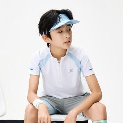 特步 舒适亲肤拼接男童2026新品夏季日常套头短袖针织衫