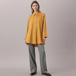 Massimo Dutti 翻领丝滑宽松下摆开叉女式长袖衬衫