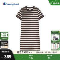 Champion 冠军连衣裙女2026春季条纹针织及膝撞色短裙休闲学院风潮 咖啡色条纹 M