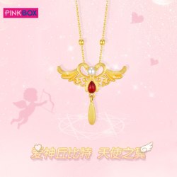 PINKBOX 爱神丘比特之翼 足金珍珠吊坠 少女锁骨链 夏日穿搭