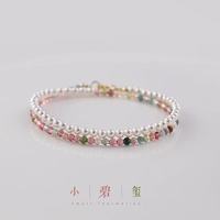 花饰庄园 双层施家珍珠小碧玺手链女款小众轻奢感精致手串手饰 2-3mm
