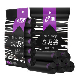 e洁 抽绳垃圾袋 手提式加厚大号 30只（60*80cm） 黑色