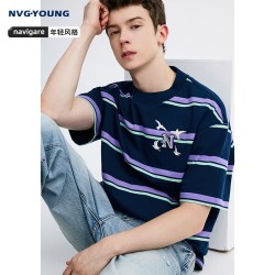 NVG·YOUNG [纯棉]NAVIGARE意大利小帆船条纹重磅T恤男短袖