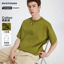 NVG·YOUNG navigare意大利小帆船宽松圆领绿色t恤男短袖