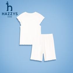 哈吉斯 女童家居服夏新品透气弹力简约圆领提花家居服套装 本白 130