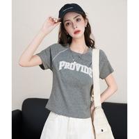 Et Boite 美式复古辣妹插肩袖短袖上衣夏季字母印花圆领短款t恤女