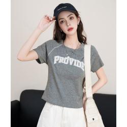 Et Boite 美式复古辣妹插肩袖短袖上衣夏季字母印花圆领短款t恤女