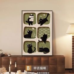 中古风猫咪客厅装饰画