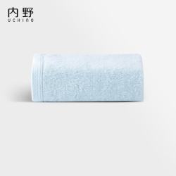 Uchino 纯棉擦脸洗澡毛巾吸水柔软大人儿童简约素色缎边面巾蓝色