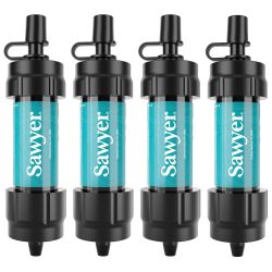 Sawyer 迷你水过滤系统 户外便携净水器 0.1微米过滤 4件装 含清洁注射器 露营徒步旅行应急净水