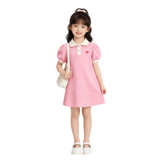 小猪班纳 女童夏季纯色Polo连衣裙 深粉色 140cm