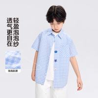 ZOSEE 男童短袖格子衬衫 蓝格 140cm