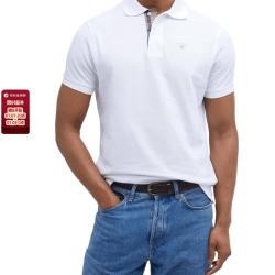 Barbour 【格纹领】男士短袖Polo衫 白色