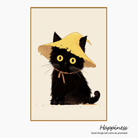 日系黑猫咪装饰画