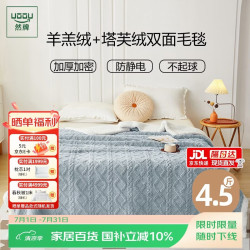 然牌 羊羔绒塔芙绒毛毯 秋冬季加厚午睡双层盖毯约4斤200x230cm雾霾蓝