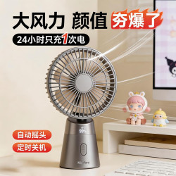 Nshi 可摇头静音超长续航大风力办公室工位usb充电宿舍床头户外台式小风扇 标准版香槟色