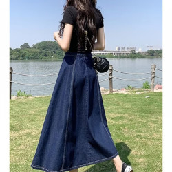 啄木鸟 女士牛仔半身裙 春夏大码高腰显瘦中长伞裙
