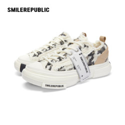 SMILEREPUBLIC 70s'起司猫' 黑厚底帆布鞋板鞋 黑白拼色