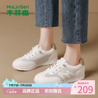 木林森 女鞋内增高运动鞋 轻便镂空网面透气小白鞋休闲百搭女士网面鞋子