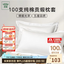 然牌 a类酒店白色枕套 100支长绒棉贡缎枕头套一对装 48x74cm