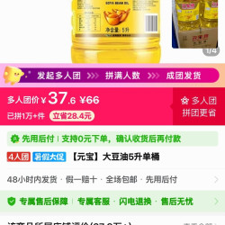 元宝大豆油5升单桶