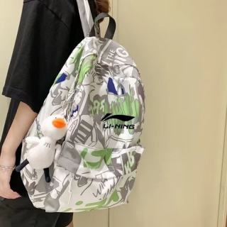 凯胜 李宁涂鸦大容量印花双肩包新款初高中韩版潮流休闲背包高中大学生 ln灰 带挂件
