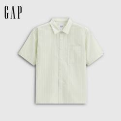 Gap 【挺括免整】男士宽松翻领短袖衬衫 休闲通勤百搭 854185