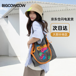 BIGCOWCOW 手提包刺绣尼龙帆布购物袋斜挎女包