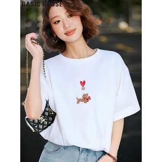 百家好 刺绣宽松短袖T恤 白色 2XL 女上装