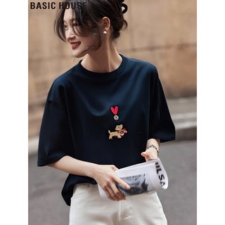 百家好 刺绣宽松短袖T恤 白色 2XL 女上装
