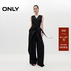 ONLY 夏季女装围裹式腰头深V领垂感阔腿连体休闲裤 126244003