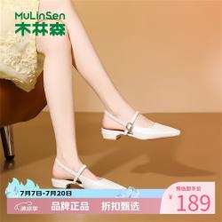 木林森 女鞋低跟包头凉鞋 夏季尖头玛丽珍凉鞋外穿通勤百搭女士粗跟凉鞋